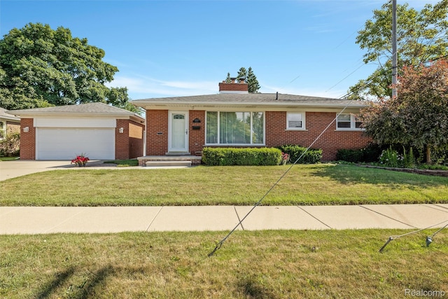 1024 London Ave, Lincoln Park, MI 48146 - view of front of property with a front lawn, brick siding, driveway, and a chimney