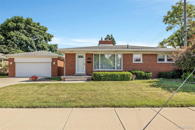 1024 London Ave, Lincoln Park, MI 48146 - view of front of house with driveway, brick siding, a chimney, and a front lawn