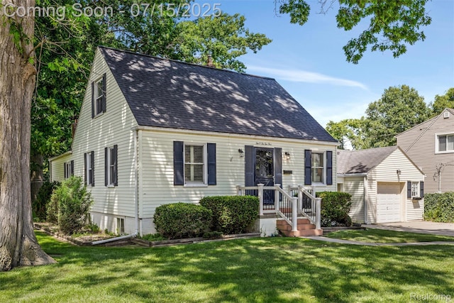20225 Shady Lane Ave, Saint Clair Shores, MI 48080 - cape cod house featuring a front lawn, a garage, and roof with shingles