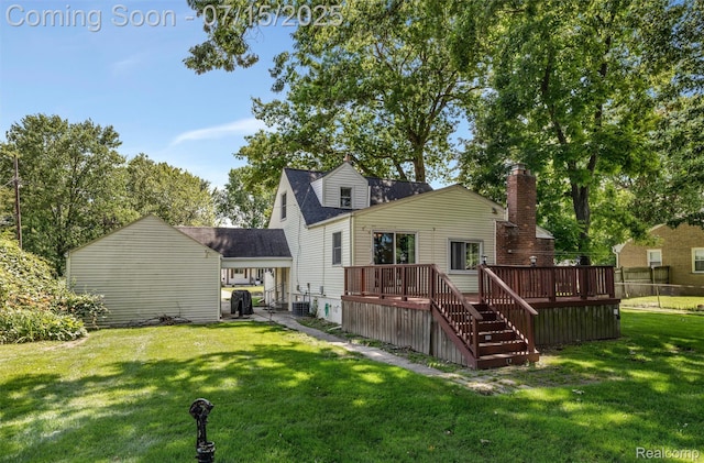 20225 Shady Lane Ave, Saint Clair Shores, MI 48080 - rear view of property with a wooden deck and a lawn