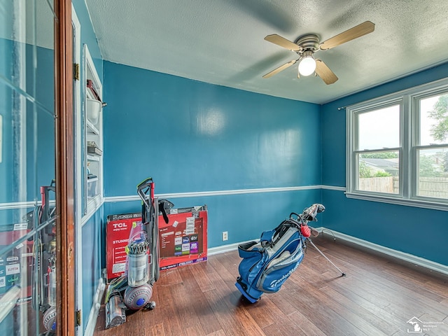 5825 Edgewood Blvd, Monroe, MI 48161 - exercise area with a textured ceiling, wood finished floors, and ceiling fan