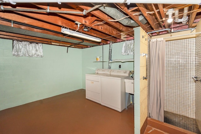2329 Moon St, Muskegon, MI 49441 - laundry area featuring washer and clothes dryer and concrete block wall