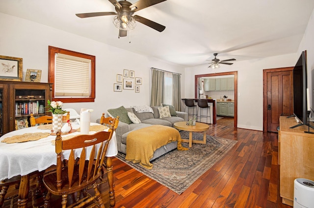 23926 Elmira St, Saint Clair Shores, MI 48082 - living area with a ceiling fan and dark wood-style floors