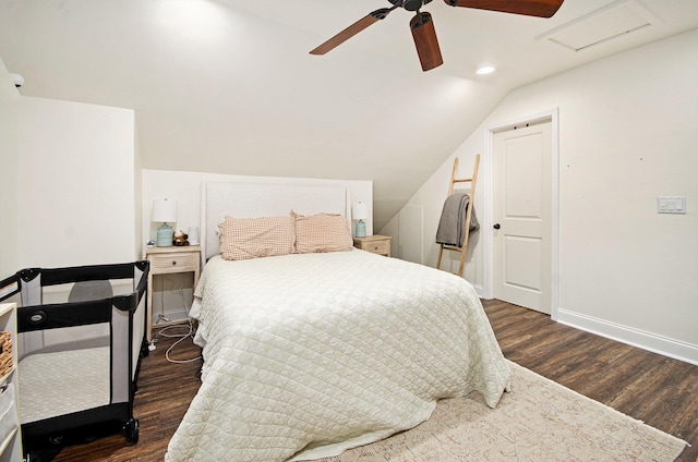 23926 Elmira St, Saint Clair Shores, MI 48082 - bedroom with wood finished floors, attic access, lofted ceiling, ceiling fan, and recessed lighting