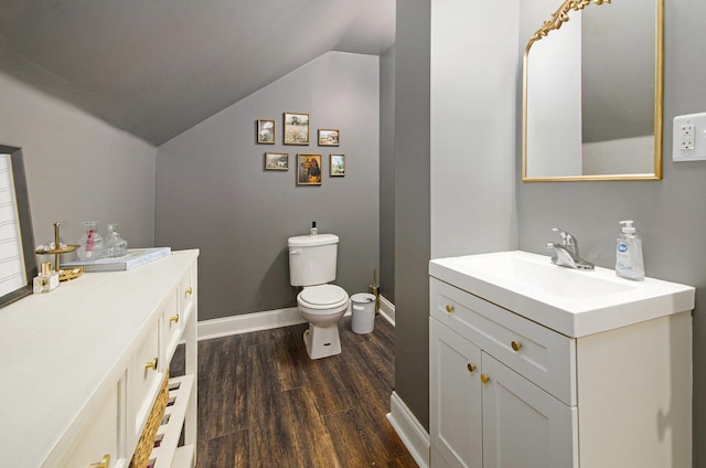 23926 Elmira St, Saint Clair Shores, MI 48082 - bathroom featuring vaulted ceiling, vanity, and wood finished floors