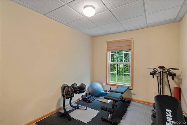 12151 Vergennes St, Lowell, MI 49331 - exercise room featuring a paneled ceiling and carpet