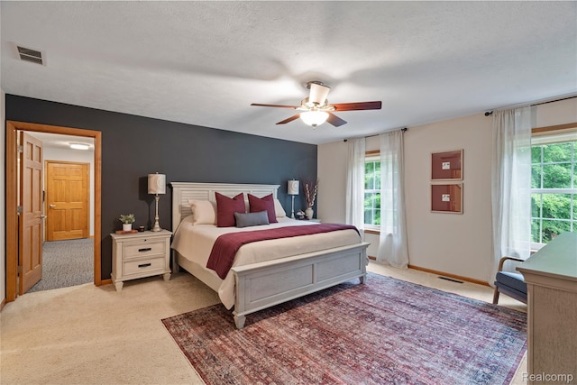 12151 Vergennes St, Lowell, MI 49331 - bedroom featuring light carpet, multiple windows, a ceiling fan, and a textured ceiling