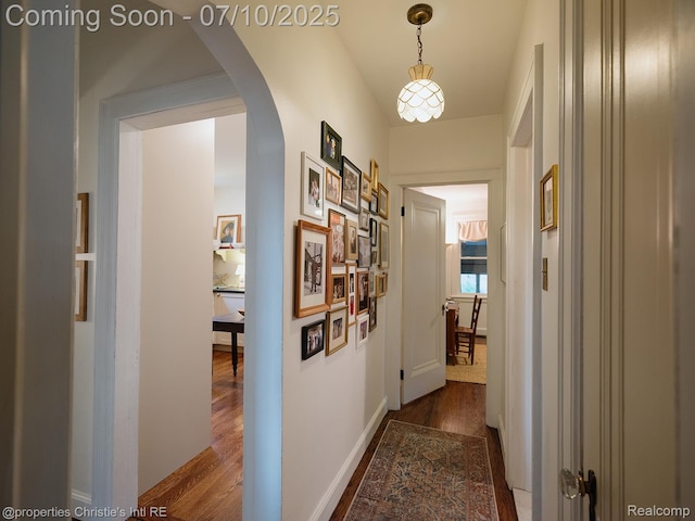 4858 Yorkshire Rd, Detroit, MI 48224 - hallway featuring dark wood-style flooring and arched walkways