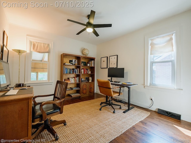 4858 Yorkshire Rd, Detroit, MI 48224 - office featuring a ceiling fan and wood finished floors