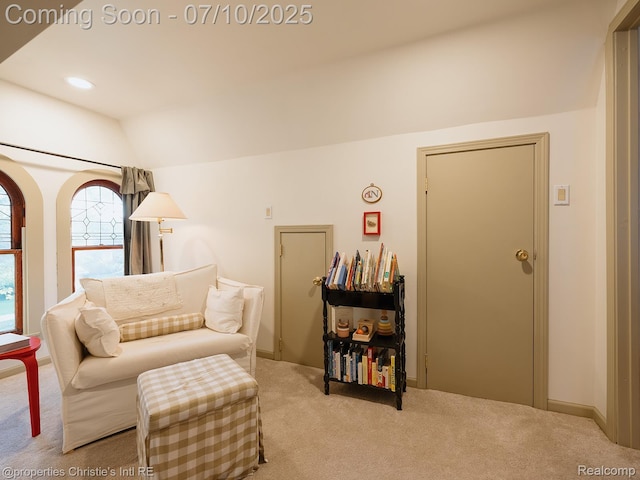 4858 Yorkshire Rd, Detroit, MI 48224 - living area featuring carpet flooring, lofted ceiling, and recessed lighting