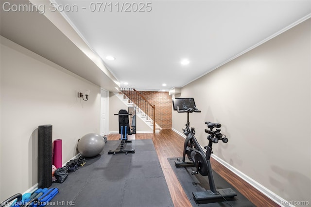 27461 Goldengate Dr W, Lathrup Village, MI 48076 - workout area with wood finished floors, crown molding, and recessed lighting