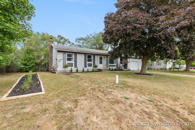 4172 Ranchero Dr, Dorr, MI 49323 - ranch-style home with a garage, a chimney, a garden, and driveway