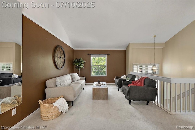 6873 Fox Ln, Waterford, MI 48327 - carpeted living room with lofted ceiling