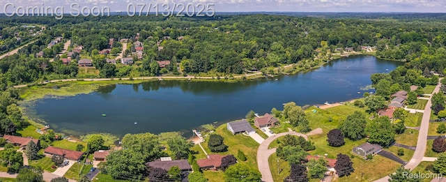 7709 Shelley Dr, Clarkston, MI 48348 - aerial overview of property's location with a nearby body of water and a forest