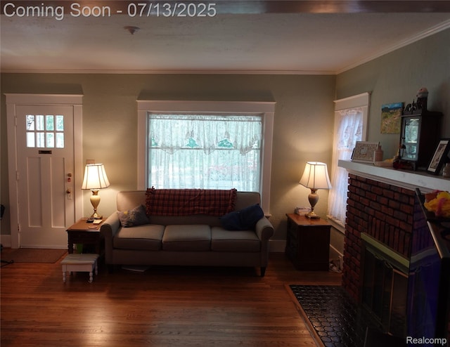341 W Oakridge St W, Ferndale, MI 48220 - living area featuring wood finished floors, ornamental molding, and a fireplace