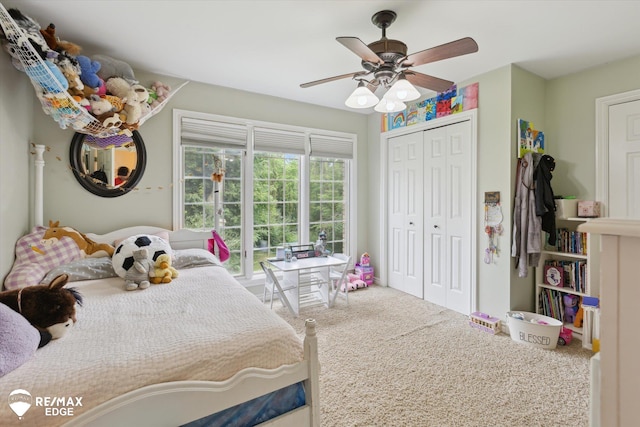 7266 Dodge Rd, Montrose, MI 48457 - bedroom featuring carpet floors, a closet, and ceiling fan