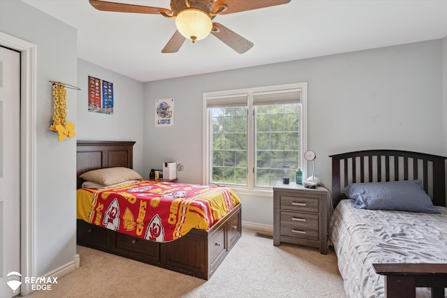 7266 Dodge Rd, Montrose, MI 48457 - bedroom featuring light colored carpet and a ceiling fan