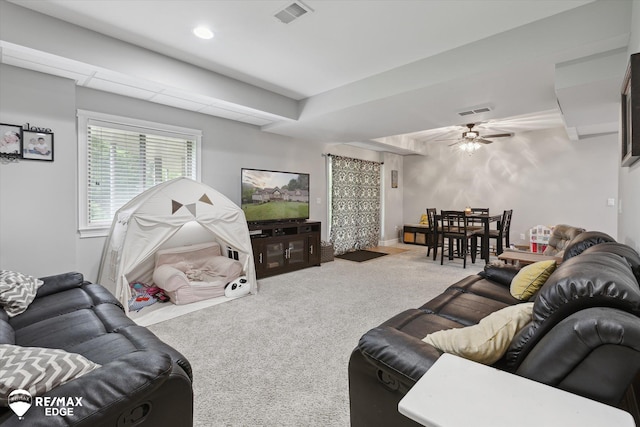 7266 Dodge Rd, Montrose, MI 48457 - carpeted living room with ceiling fan