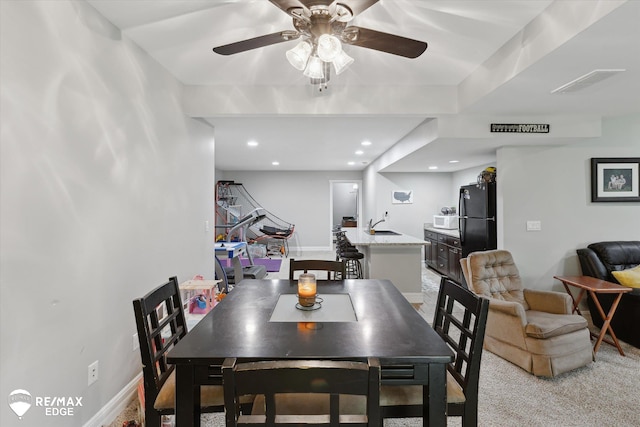 7266 Dodge Rd, Montrose, MI 48457 - dining area featuring a ceiling fan, recessed lighting, and light carpet