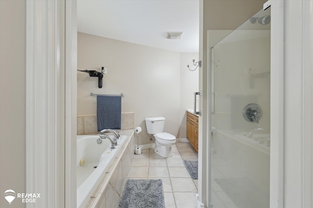 7266 Dodge Rd, Montrose, MI 48457 - bathroom featuring a jetted tub, a shower with door, tile patterned flooring, and vanity