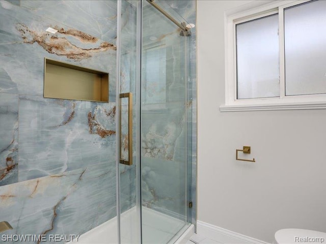 37305 Maas Dr, Sterling Heights, MI 48312 - bathroom featuring a marble finish shower and baseboards