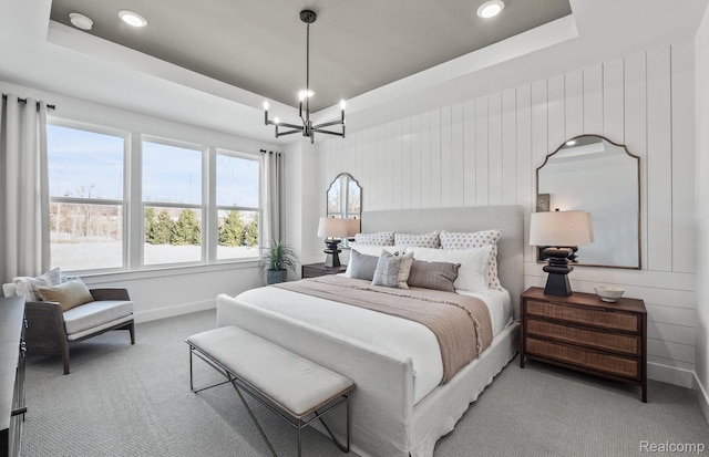 49976 Kent Ct, Canton, MI 48188 - bedroom with a raised ceiling, carpet flooring, recessed lighting, and a chandelier