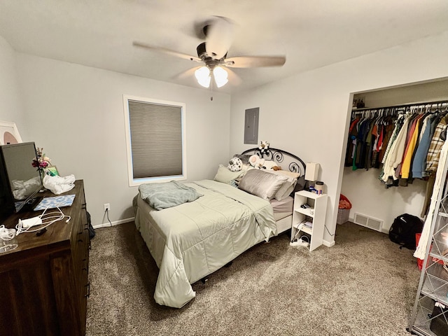 12141 Lawrence Rd, Brooklyn, MI 49230 - bedroom featuring carpet floors, electric panel, a closet, and ceiling fan