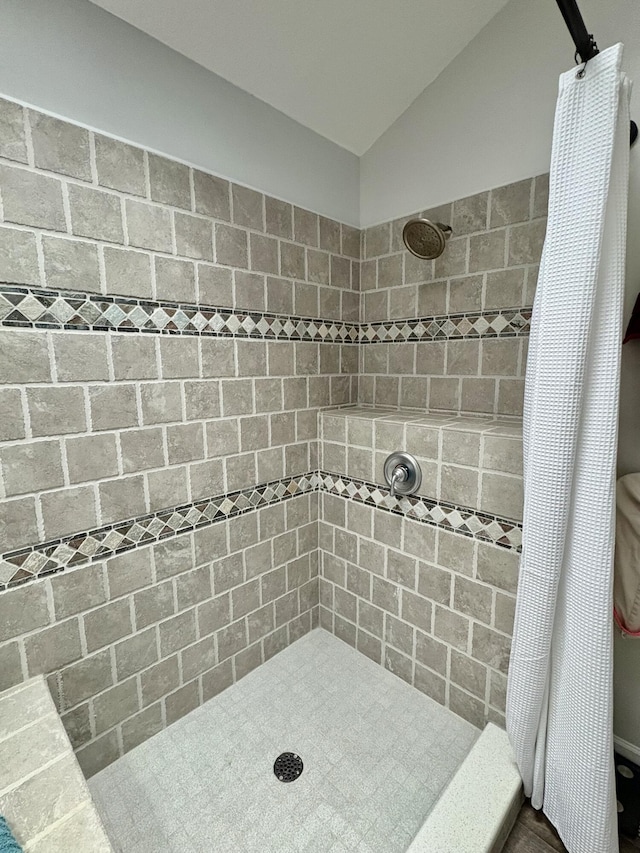 12141 Lawrence Rd, Brooklyn, MI 49230 - full bath featuring tiled shower and lofted ceiling