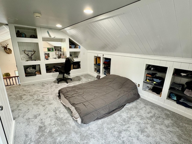 12141 Lawrence Rd, Brooklyn, MI 49230 - bedroom featuring lofted ceiling, carpet flooring, an office area, and recessed lighting