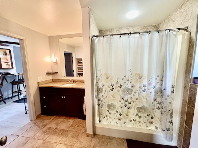 12141 Lawrence Rd, Brooklyn, MI 49230 - full bathroom with a shower with curtain, vanity, and tile patterned flooring