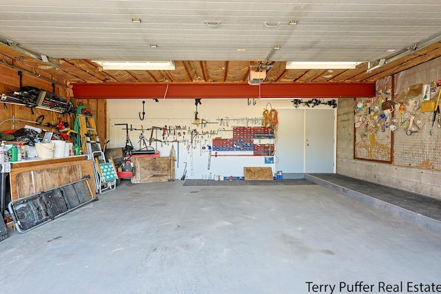 2860 Fenner Rd, Muskegon, MI 49445 - garage with a garage door opener and a workshop area