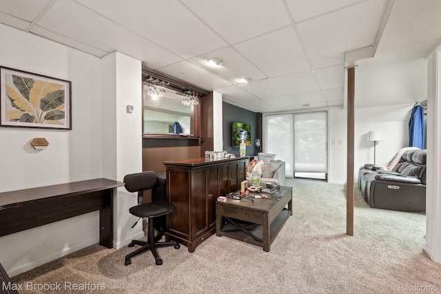 1125 Meadowglen Ct, Bloomfield Hills, MI 48304 - home office with carpet flooring, a drop ceiling, and a bar