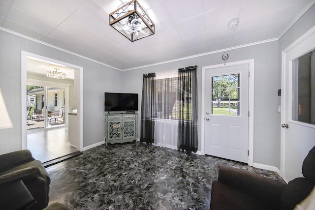 119 Burt Ave, Jackson, MI 49201 - living room featuring ornamental molding and a chandelier