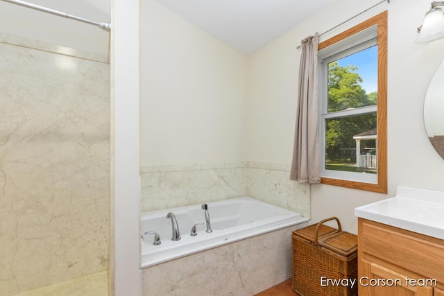 5599 Marsh Rd, Shelbyville, MI 49344 - full bath featuring vanity, a garden tub, and a shower