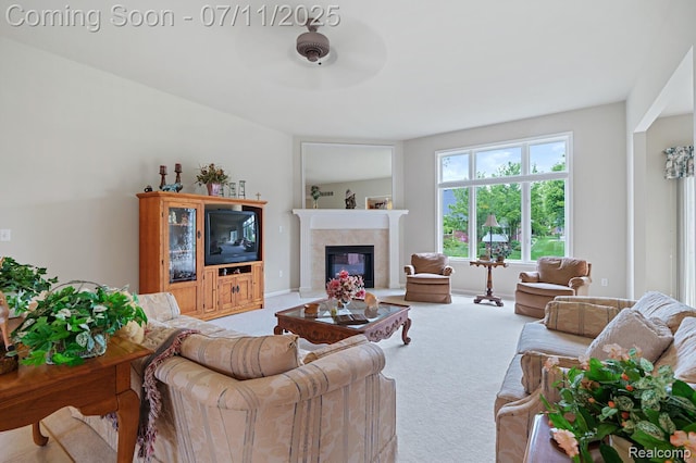 13823 Blue Beech Ln, Shelby Twp, MI 48315 - living area with carpet flooring and a tiled fireplace