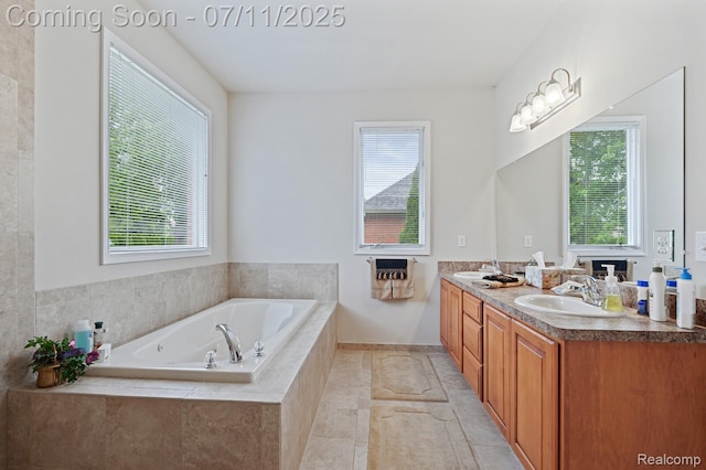 13823 Blue Beech Ln, Shelby Twp, MI 48315 - full bath featuring healthy amount of natural light, double vanity, and a whirlpool tub