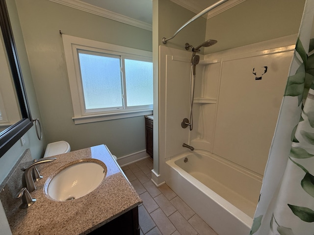 1316 Vassar Dr, Kalamazoo, MI 49001 - bathroom featuring crown molding, vanity, shower / bath combo with shower curtain, and tile patterned flooring