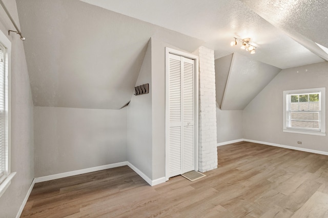 716 17th St, Jackson, MI 49203 - additional living space featuring lofted ceiling, wood finished floors, and a textured ceiling