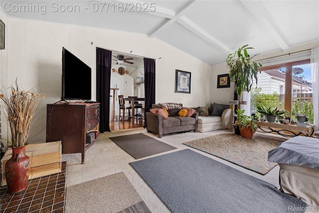 28589 Everett St, Southfield, MI 48076 - living room with ceiling fan and dark colored carpet