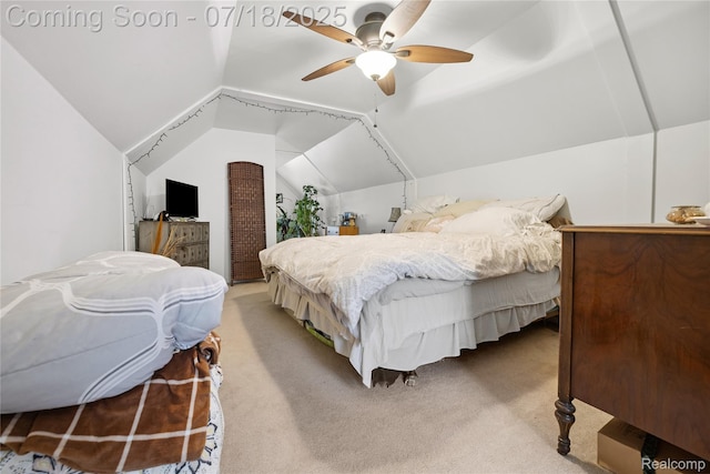 28589 Everett St, Southfield, MI 48076 - bedroom featuring lofted ceiling, light carpet, and ceiling fan