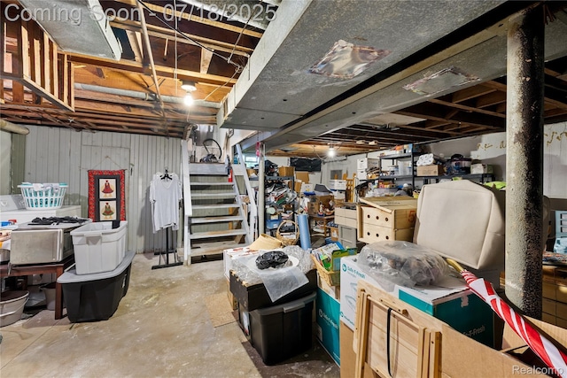 28589 Everett St, Southfield, MI 48076 - unfinished below grade area featuring stairs