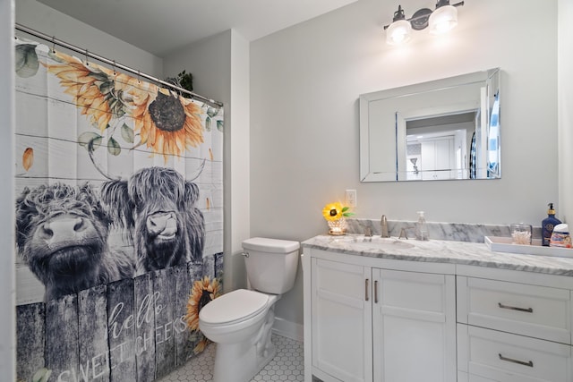 10637 Portage Rd, Portage, MI 49002 - bathroom featuring vanity, tile patterned floors, and a shower with shower curtain