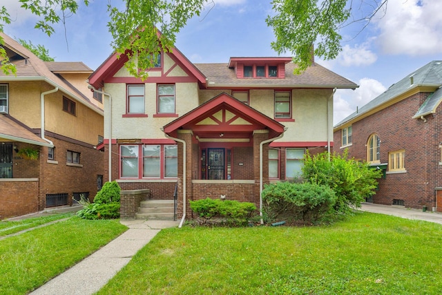 1227 Longfellow St, Detroit, MI 48202 - view of front of property featuring stucco siding, a front lawn, and brick siding