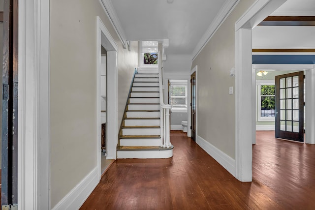 1227 Longfellow St, Detroit, MI 48202 - staircase featuring wood-type flooring, plenty of natural light, ornamental molding, and a ceiling fan