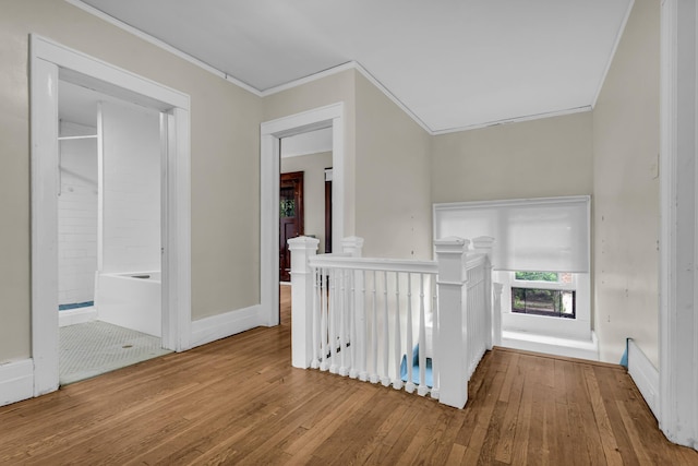1227 Longfellow St, Detroit, MI 48202 - hall with an upstairs landing, wood-type flooring, and ornamental molding