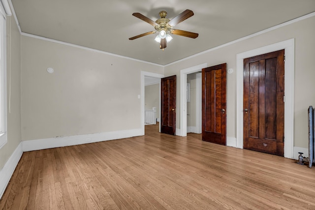 1227 Longfellow St, Detroit, MI 48202 - unfurnished bedroom with crown molding, light wood-type flooring, and a ceiling fan