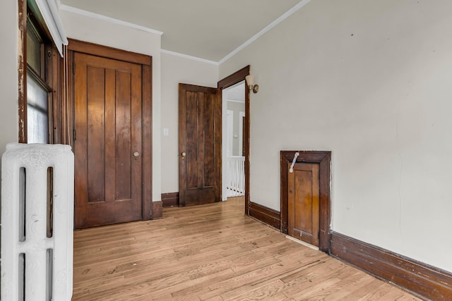 1227 Longfellow St, Detroit, MI 48202 - unfurnished bedroom featuring light wood finished floors, crown molding, and radiator
