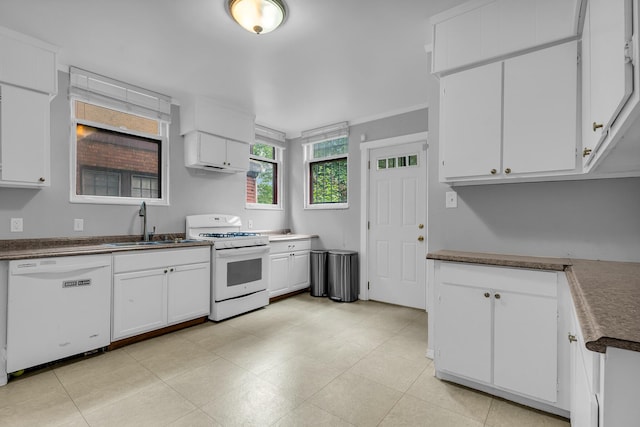 1227 Longfellow St, Detroit, MI 48202 - kitchen featuring white appliances, white cabinets, and dark countertops