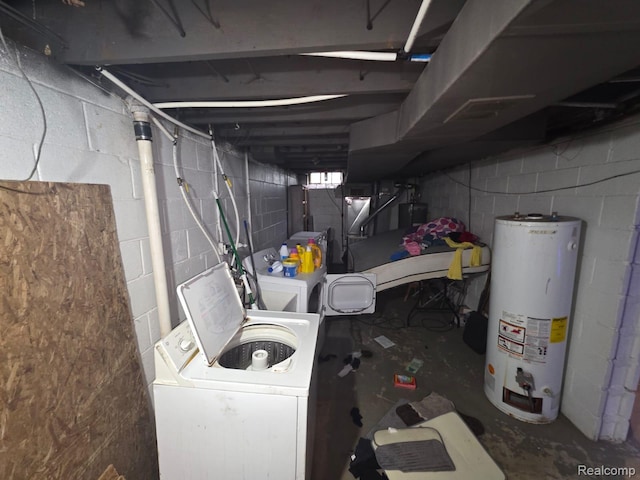 20460 Appoline St, Detroit, MI 48235 - unfinished basement featuring water heater and washer and clothes dryer