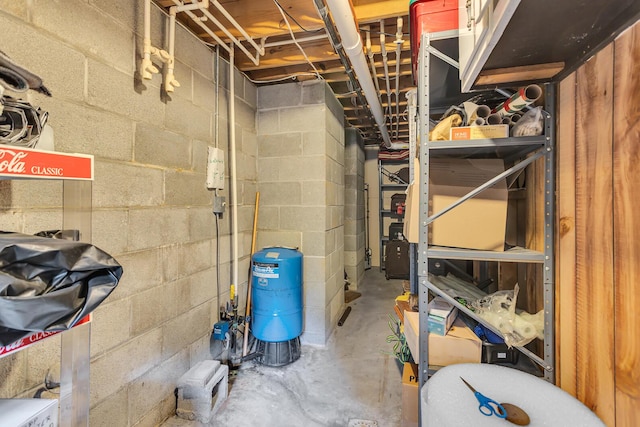 263 Westshore Dr, Jerome, MI 49249 - unfinished basement with a water pressure tank and concrete block wall